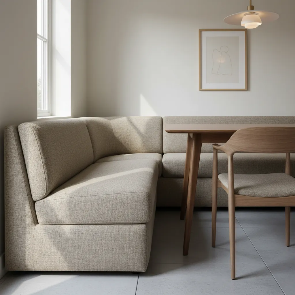 Dining booth seat cushion design showing ergonomic depth and padding