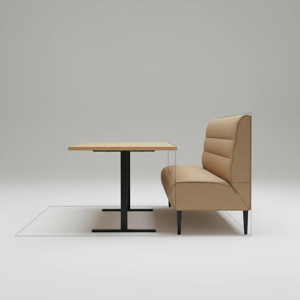 diagram style visualization of ergonomic restaurant booth seating dimensions