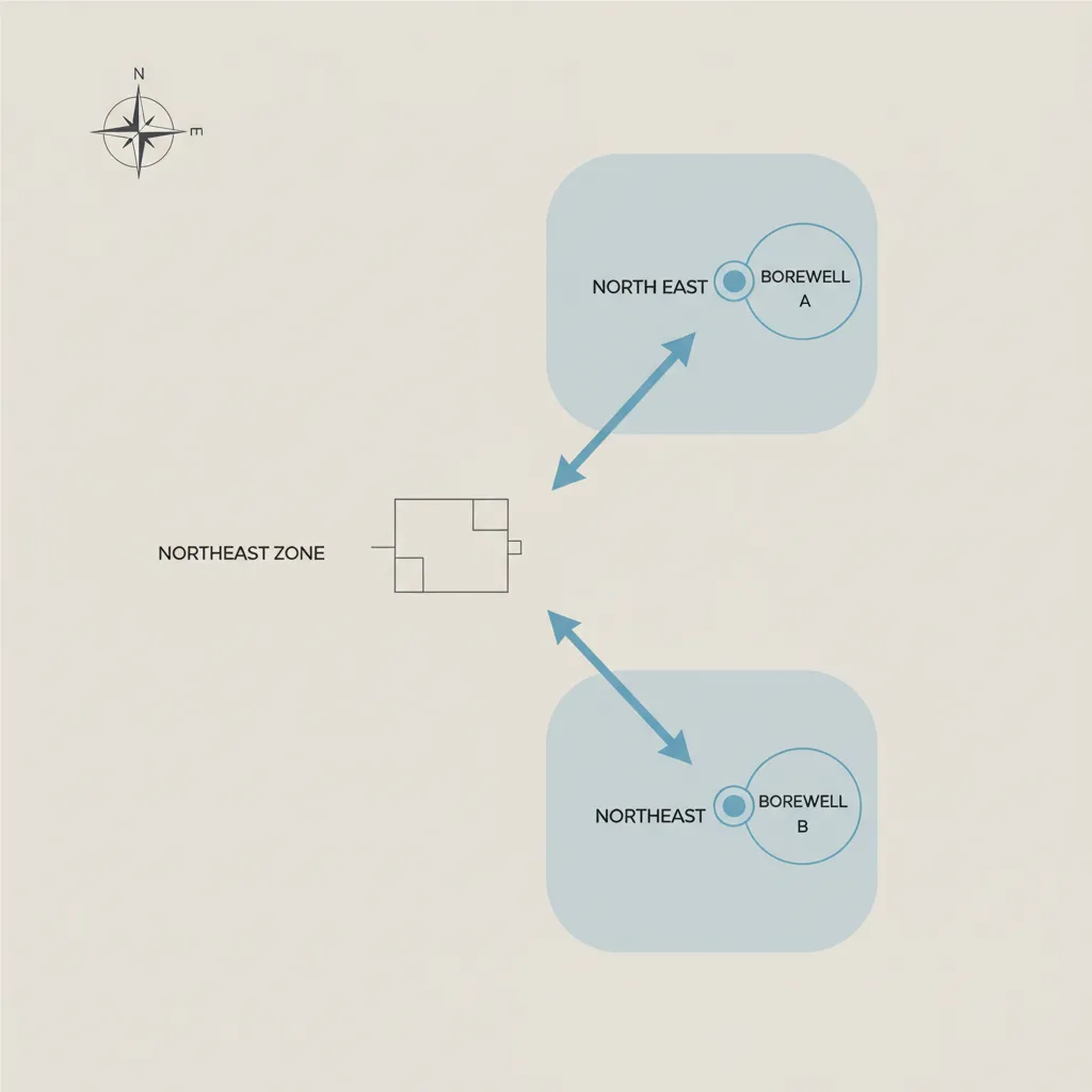 Diagram comparing northeast north and east borewell placement