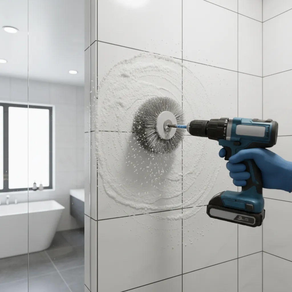 bosch drill with brush attachment cleaning bathroom tile grout