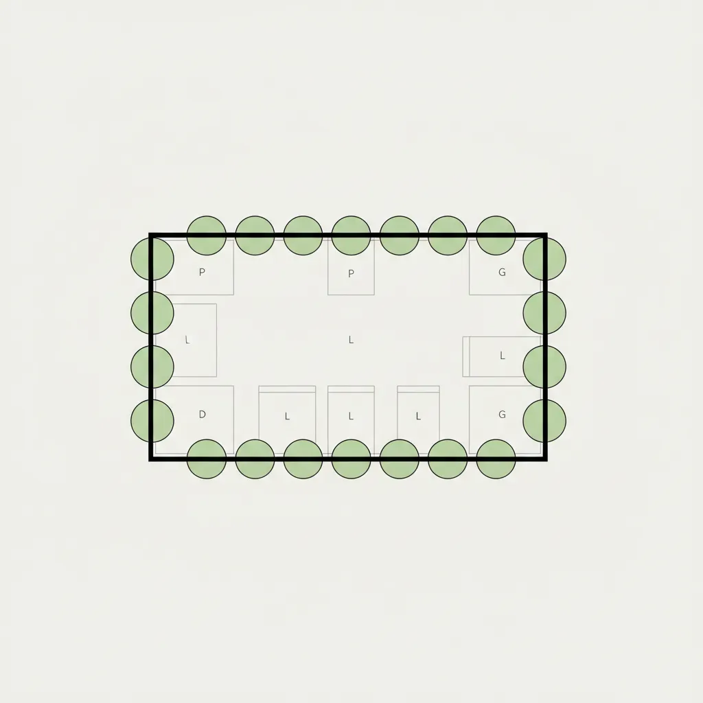 Simple landscape plan showing spacing for boundary wall trees