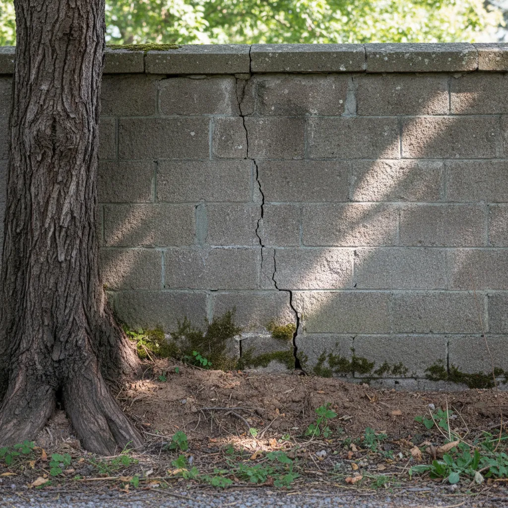 Cracks appearing in boundary wall due to nearby tree roots