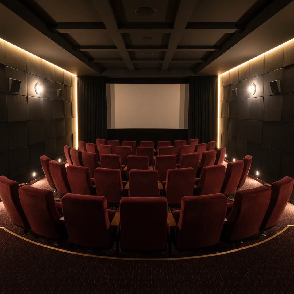 intimate boutique cinema interior with around 40 seats and warm lighting