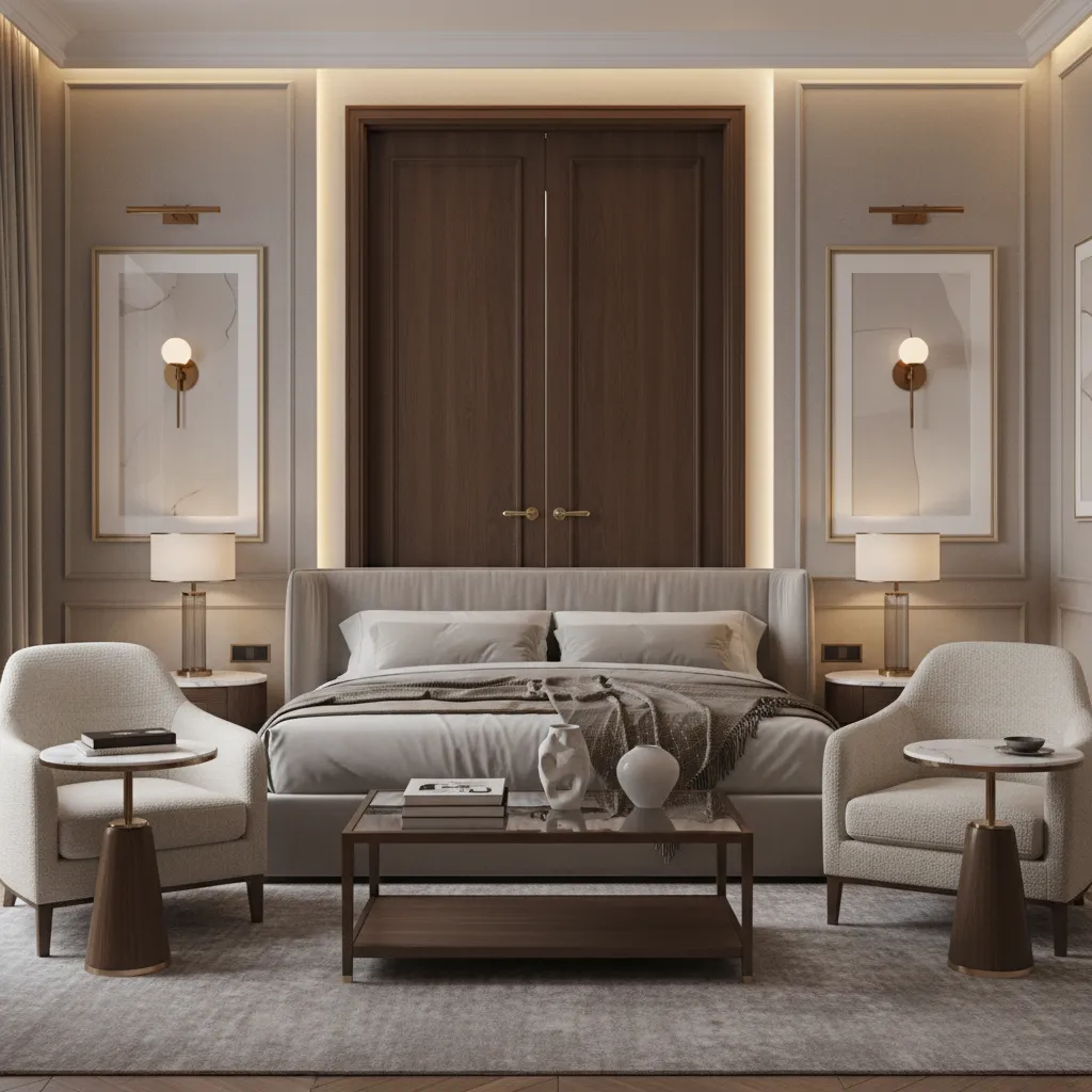 Boutique hotel suite entrance with elegant compact double doors