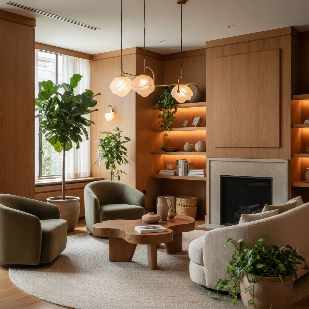 Interior de hotel boutique con diseño elegante y materiales naturales
