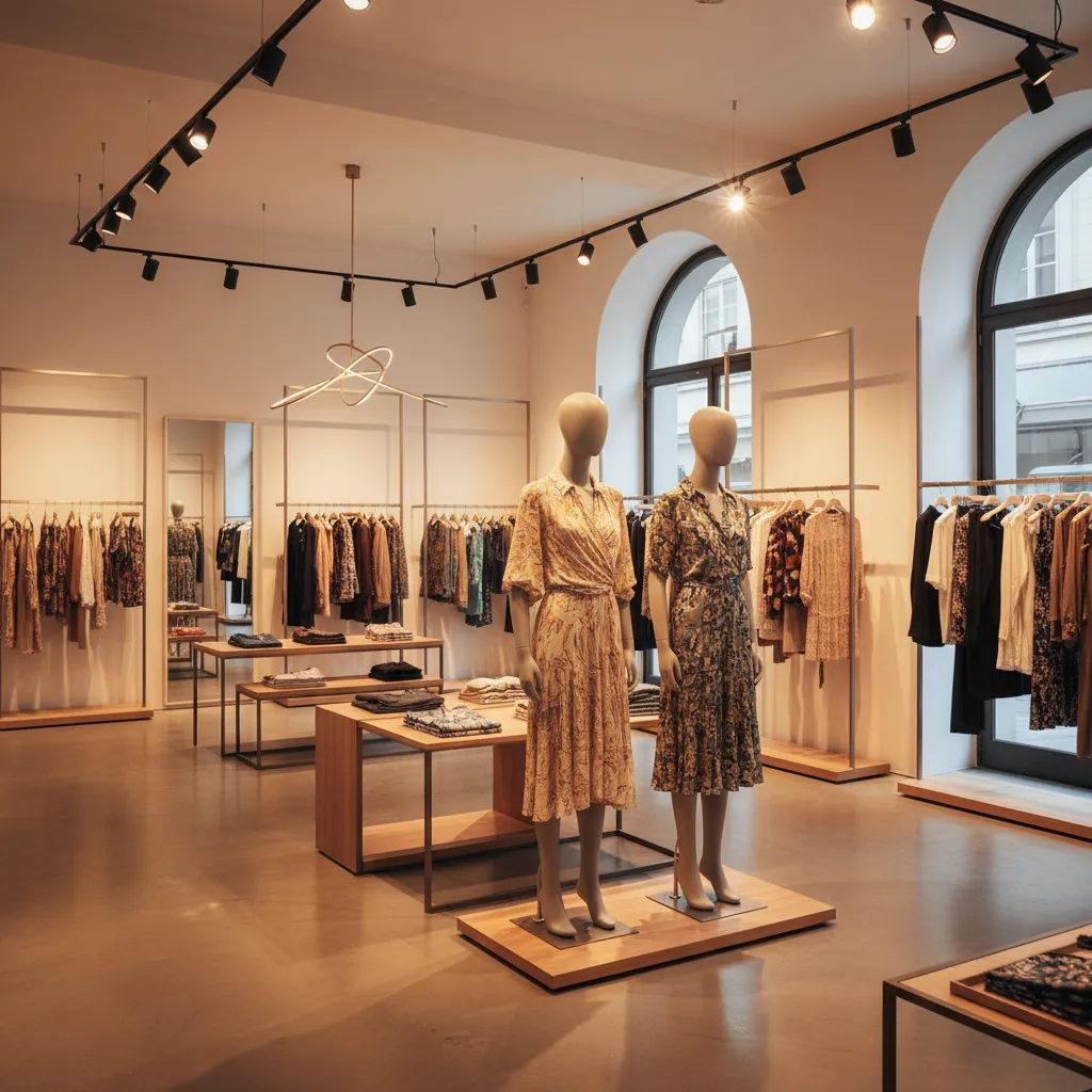 Iluminación de acento sobre productos en una boutique