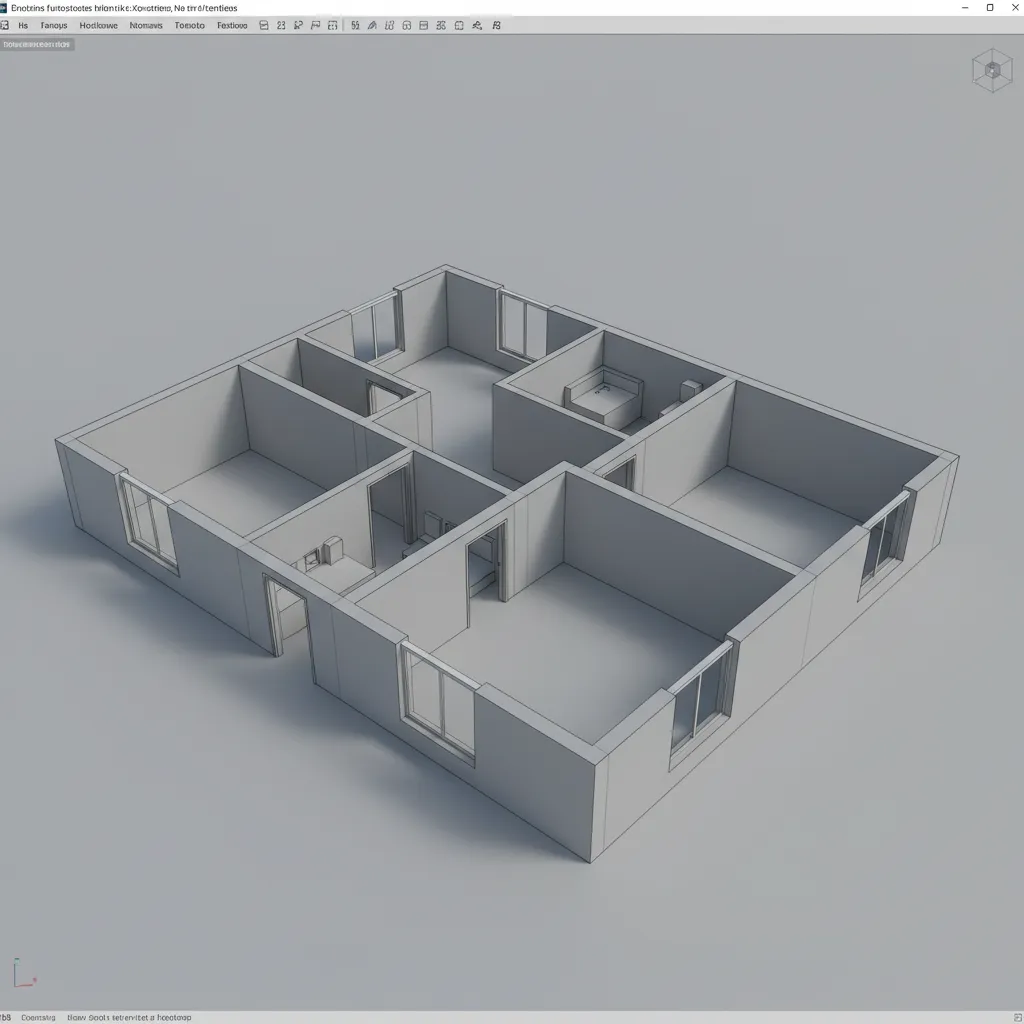 Box modeled wall segments forming a basic apartment layout in a 3D modeling scene