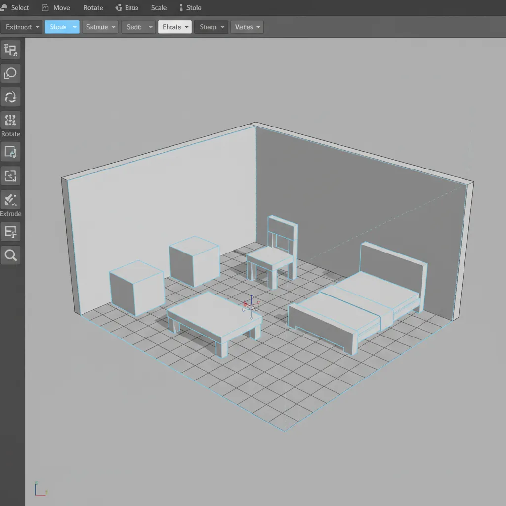 Box selection rectangle selecting multiple objects in 3D modeling viewport