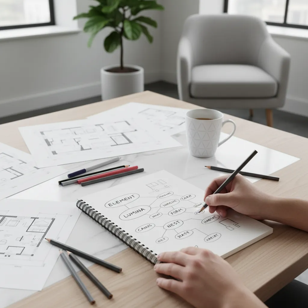 Diseñador escribiendo ideas de nombres para estudio creativo