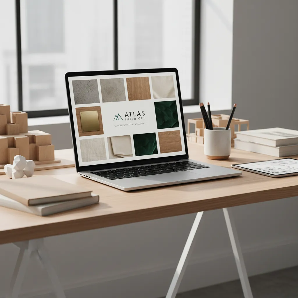 Pantalla con concepto de marca para estudio de interiorismo