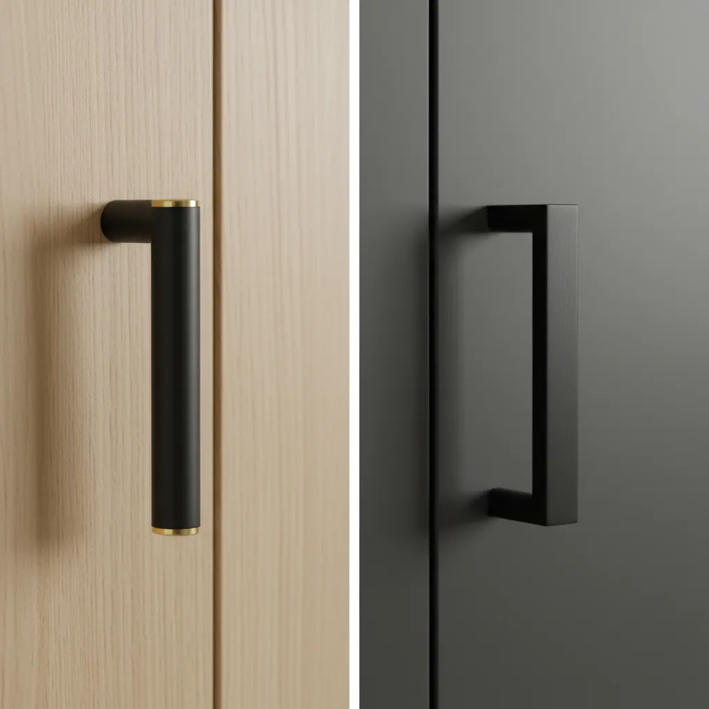 Comparison of brass and stainless steel black cabinet handles