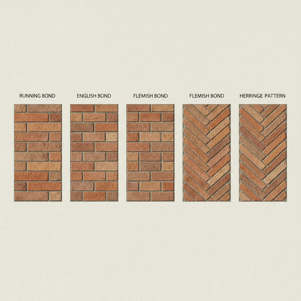 Diferentes patrones de aparejo de ladrillo utilizados en construcción