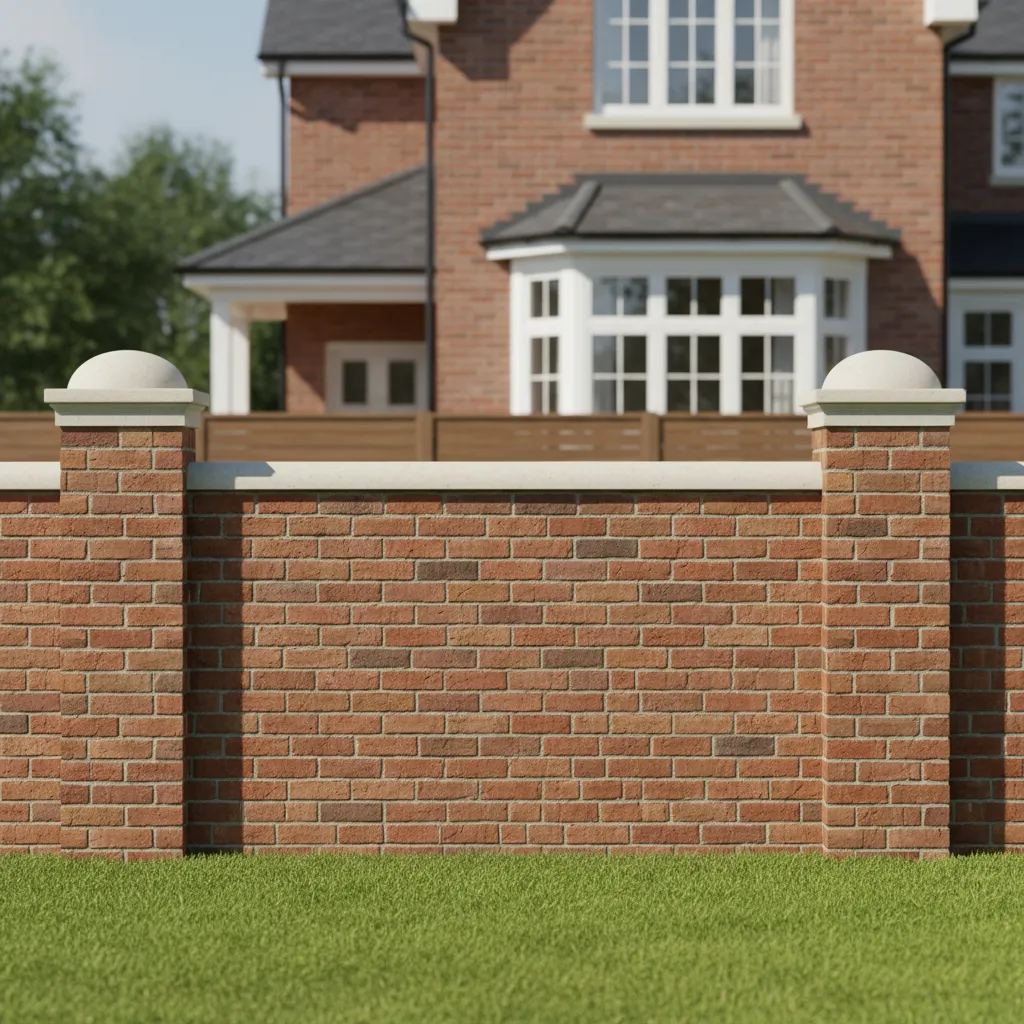 traditional brick boundary wall with pillars in residential property