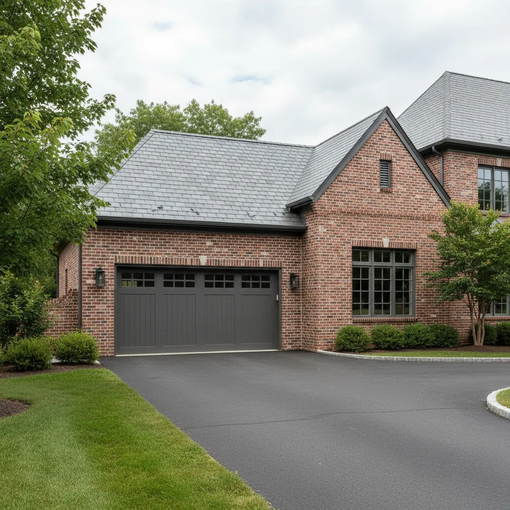 brick garage exterior with traditional architecture