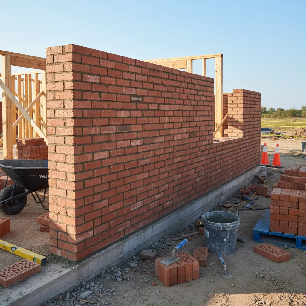 Brick wall construction at a residential building site