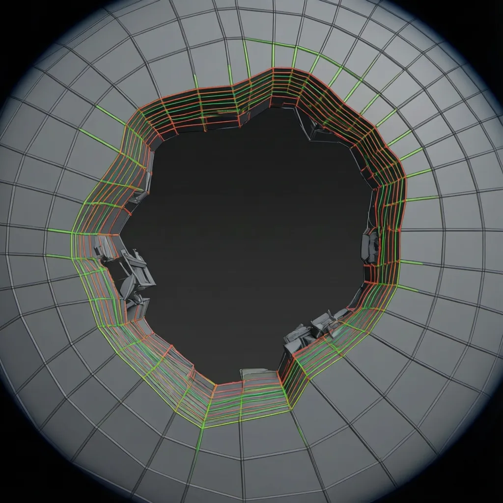 edge bridging process closing a hole in a 3D mesh
