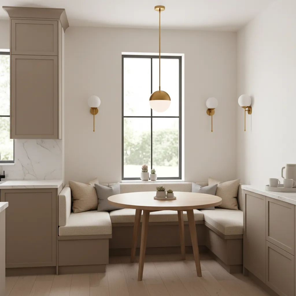 bright breakfast nook with pendant light wall sconce and natural daylight