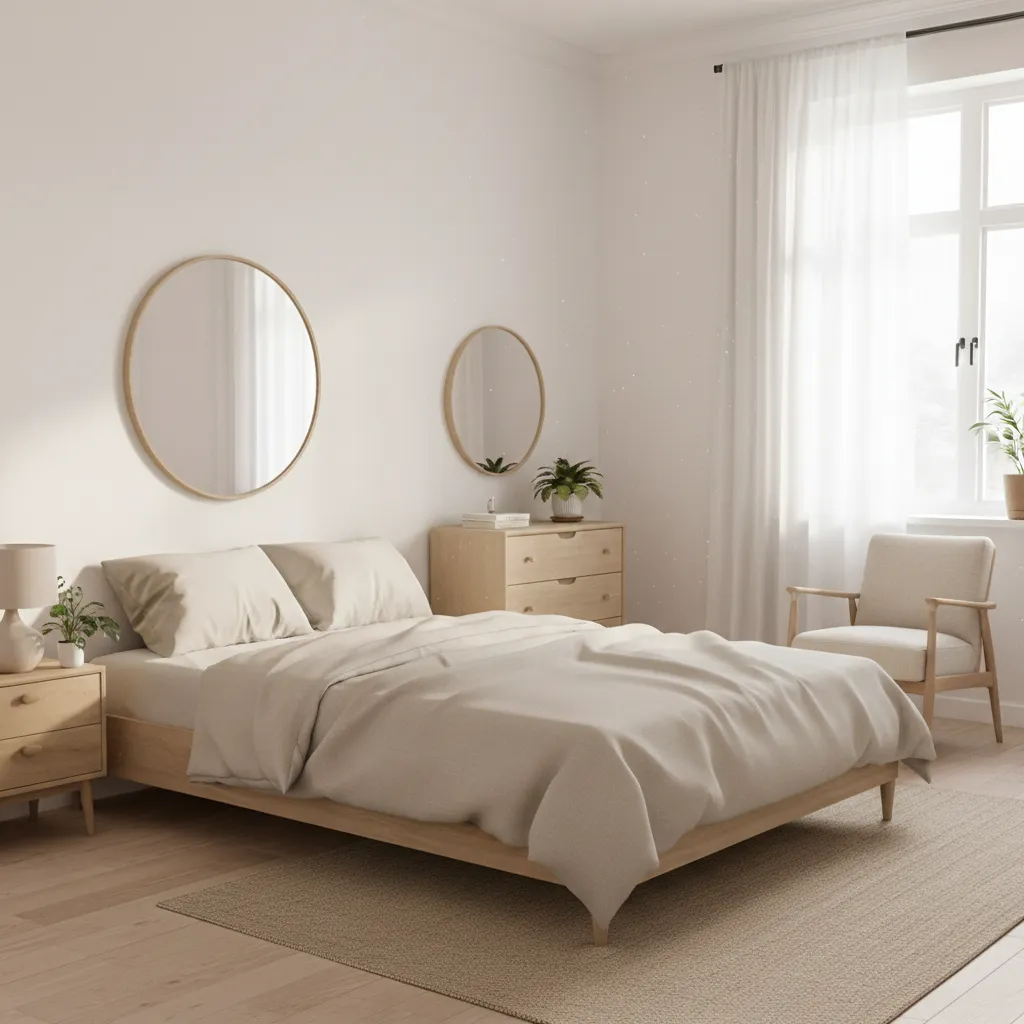 phòng trọ nhỏ với bảng màu sáng trắng và gỗ