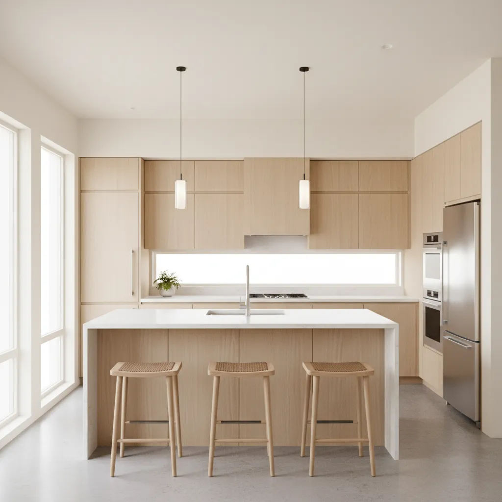 modern kitchen with bright light wall color and clean cabinetry