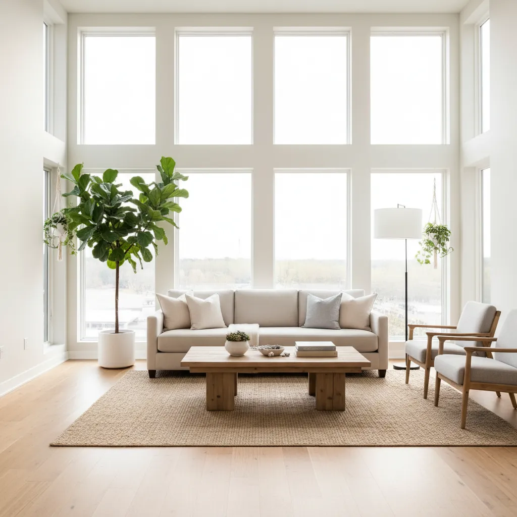 Bright living room with large windows and natural daylight filling the space
