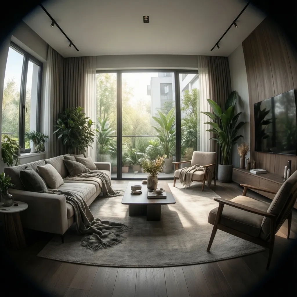 Living room with large windows allowing abundant natural daylight