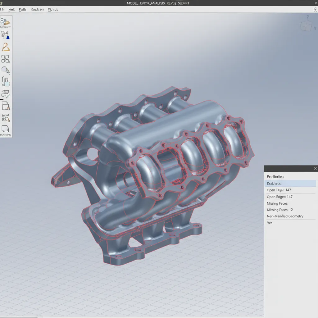 CAD model showing missing surfaces and broken geometry after import