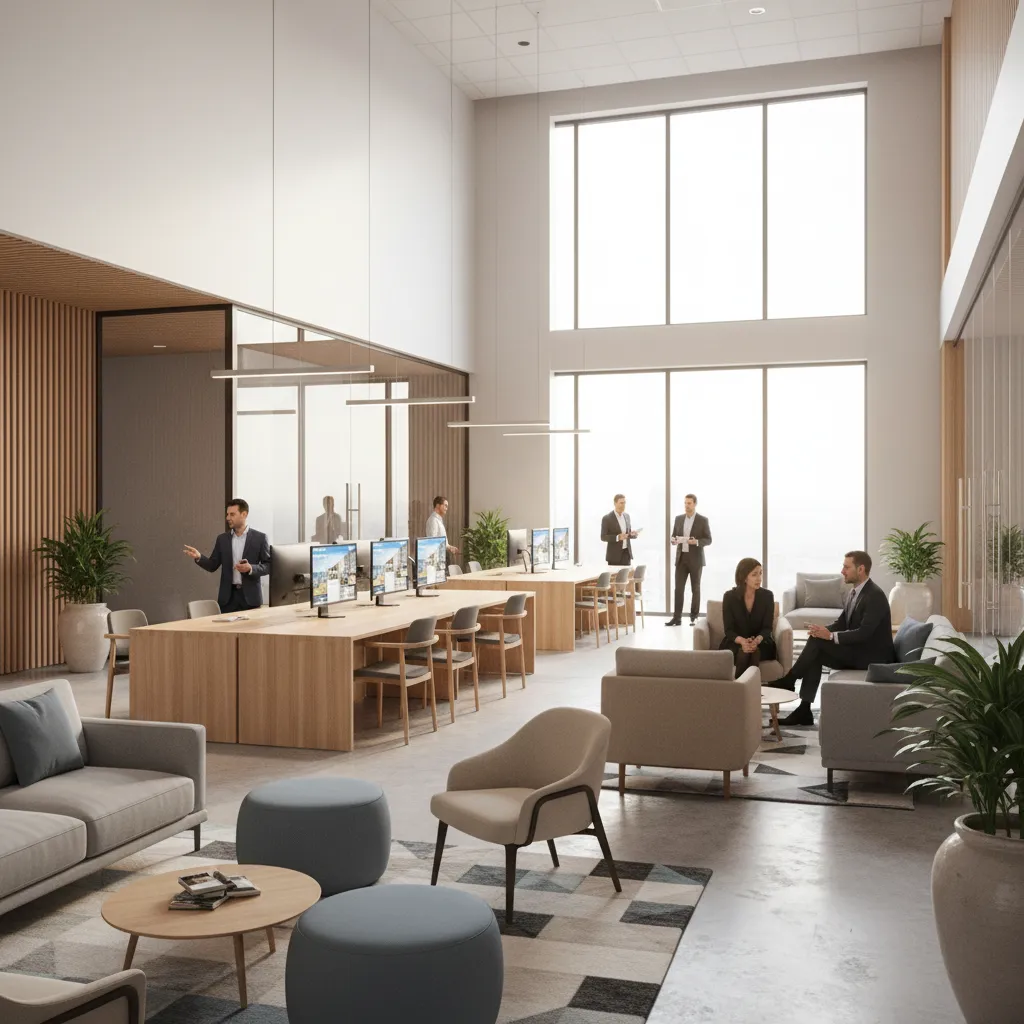 Open collaboration space inside a real estate brokerage office