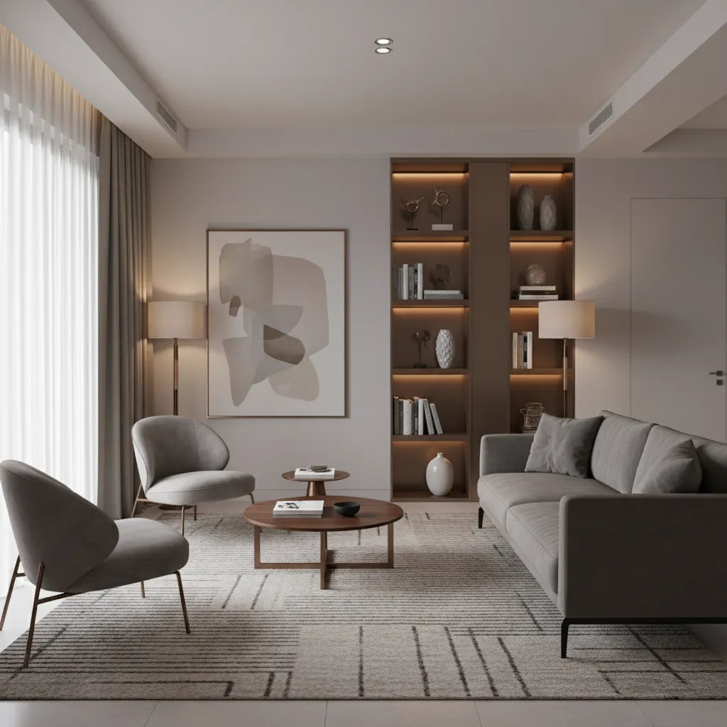 Accent chairs with bronze legs in grey living room