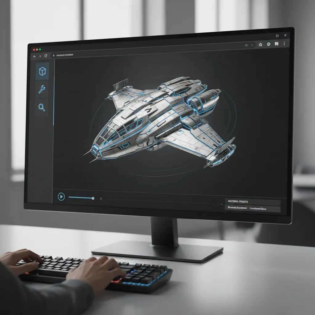 Example interface of a browser based 3D model viewer rotating a model