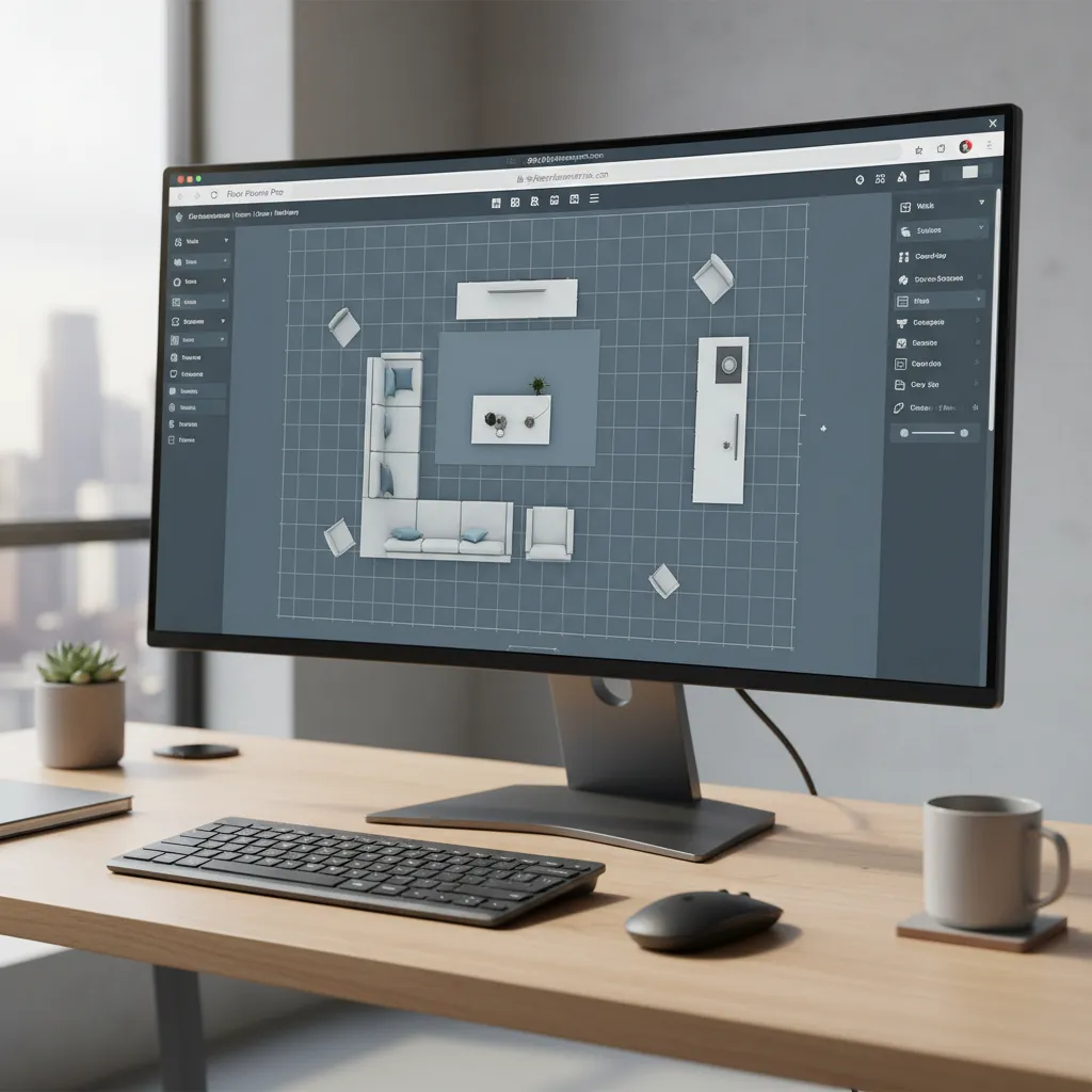 Browser based floor planning tool open on Windows computer showing room layout design