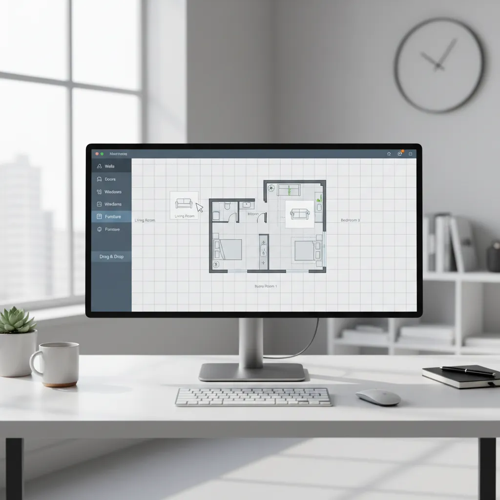 Browser based floor plan creator interface with simple room layout