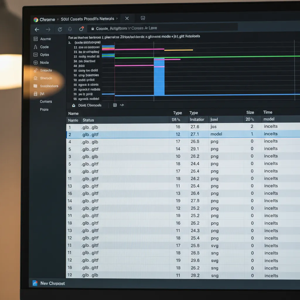 Chrome developer tools network panel showing GLB file requests