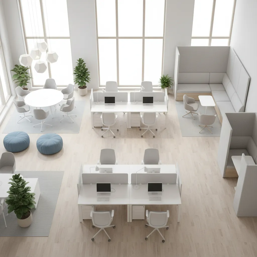 business unit office layout showing collaboration and focus zones