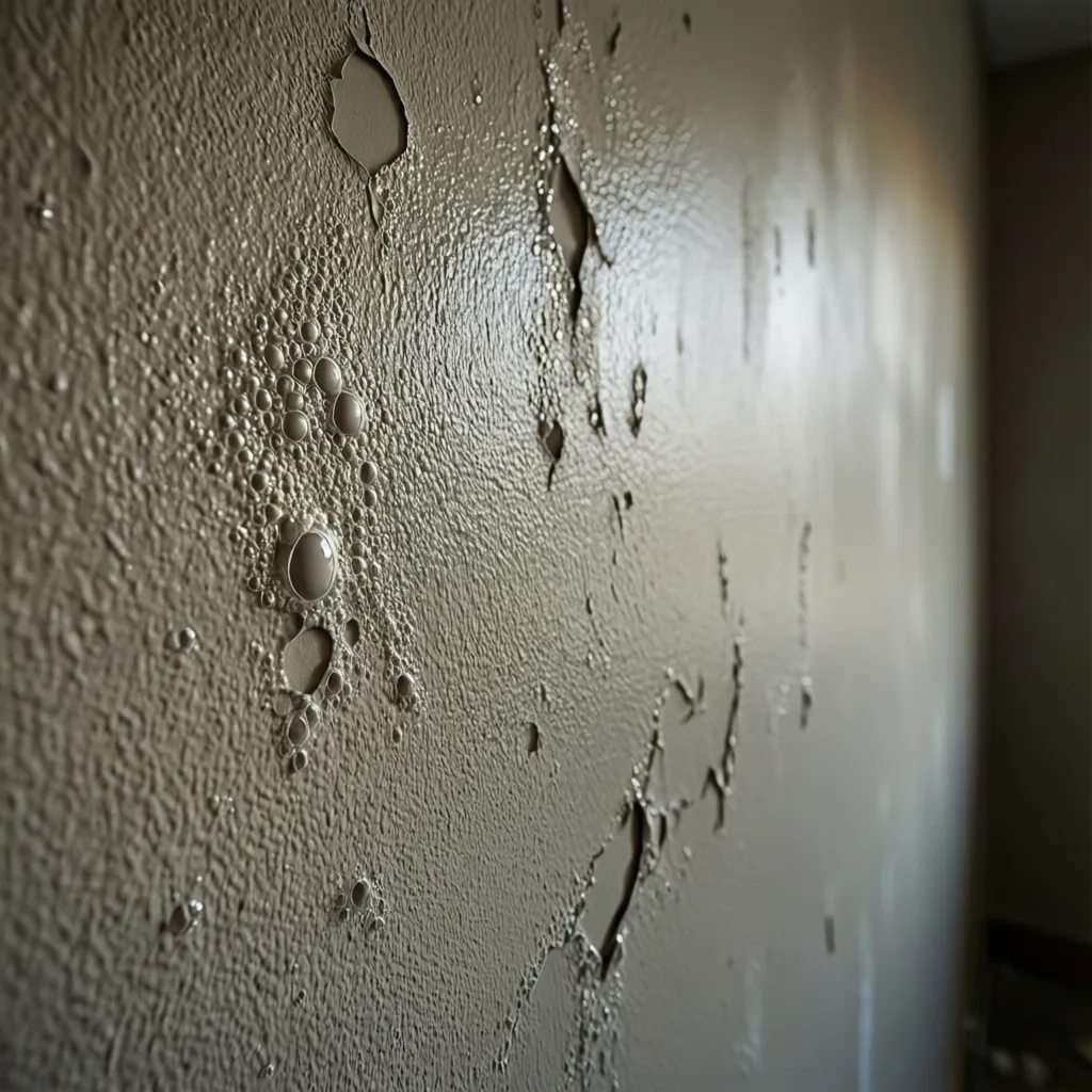 Interior wall paint blistering bubbles caused by moisture
