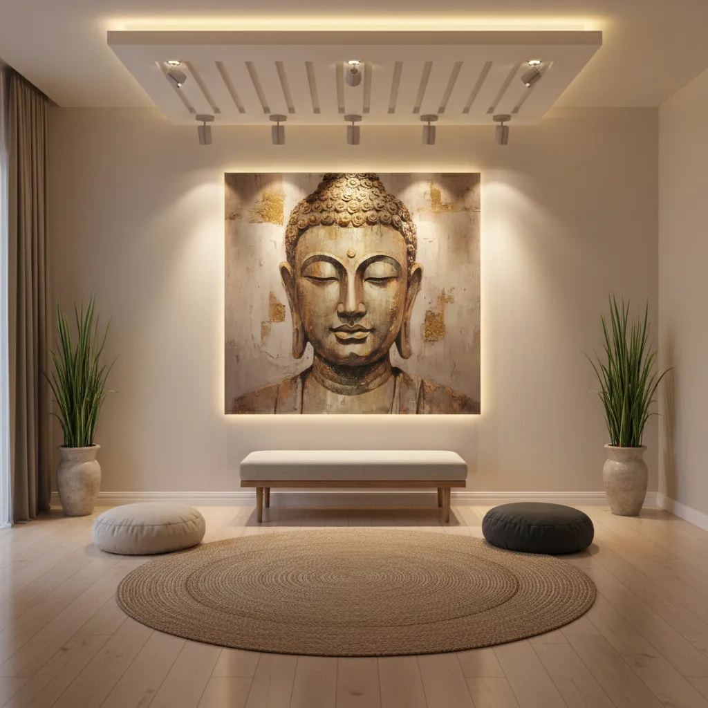 Lighting layout showing accent lights positioned above Buddha wall art