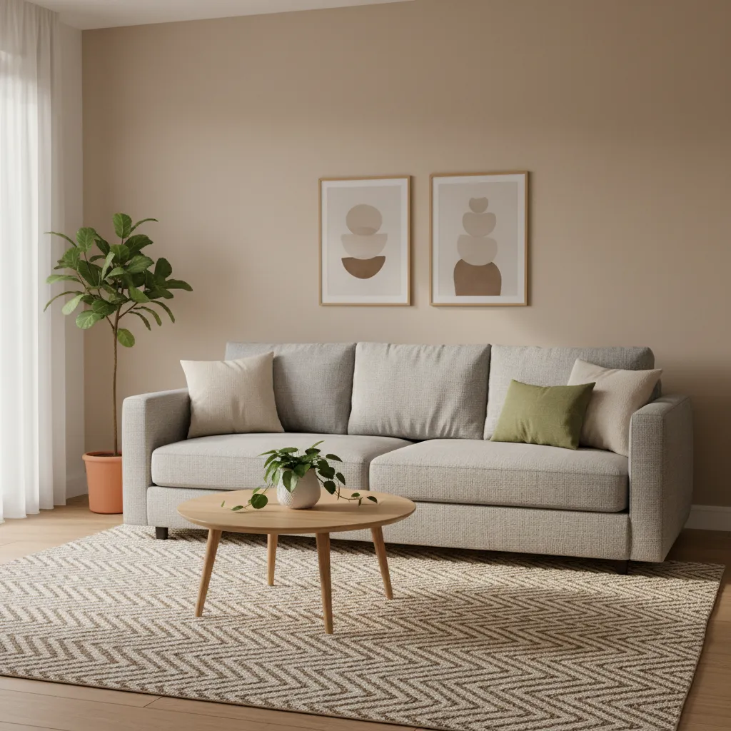 simple modern living room designed with budget friendly casa decor elements and neutral furniture