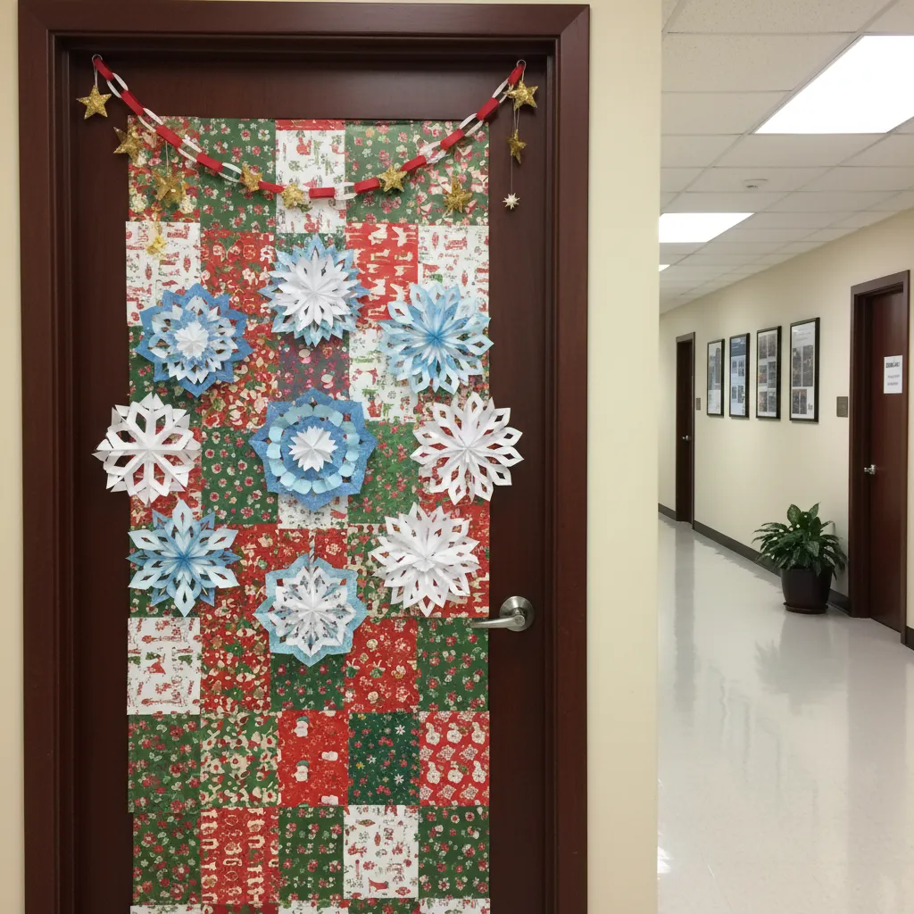 Budget friendly office Christmas door decoration made with paper crafts