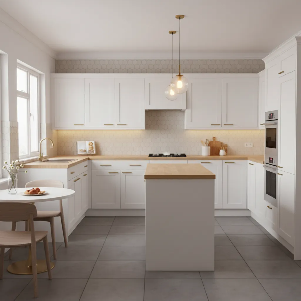 affordable kitchen renovation with repainted cabinets and updated lighting