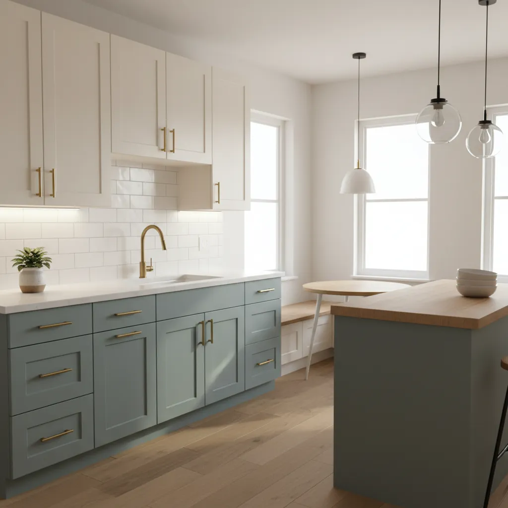 small kitchen refreshed with painted cabinets and updated lighting