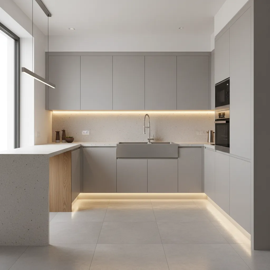 budget kitchen with stylish lighting and affordable countertops