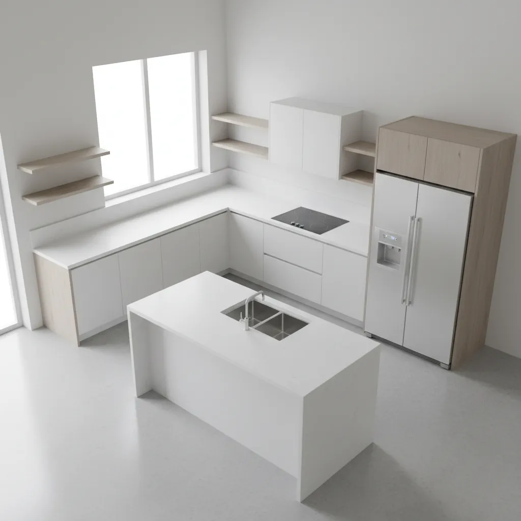 kitchen layout showing sink stove refrigerator triangle workflow