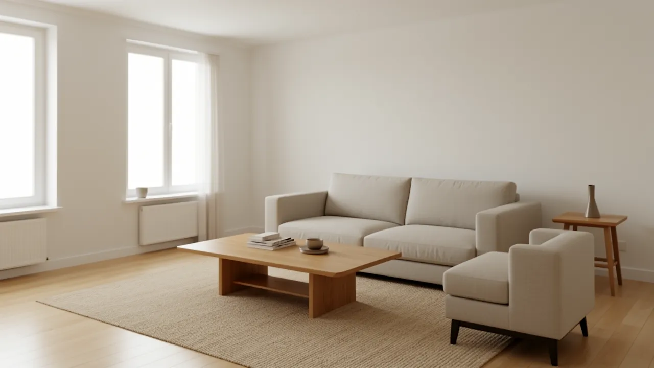 Budget living room with simple modern sofa and minimal decor