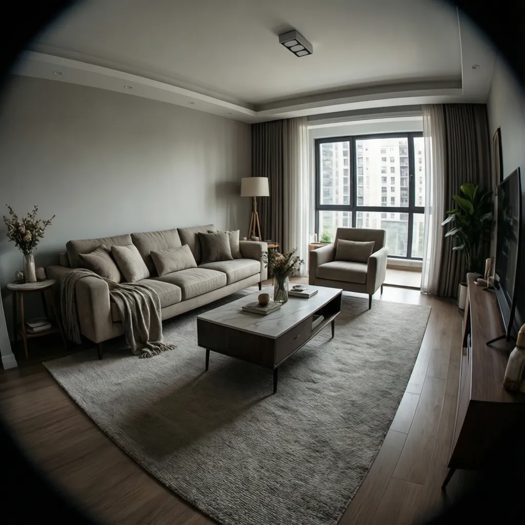 Affordable living room layout with sofa, rug, and coffee table arranged for better flow