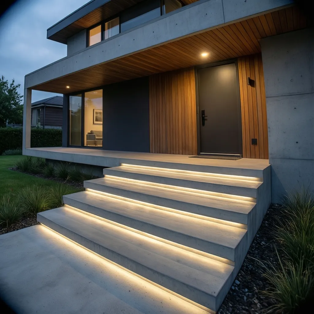 Escalones modernos de hormigón con iluminación LED