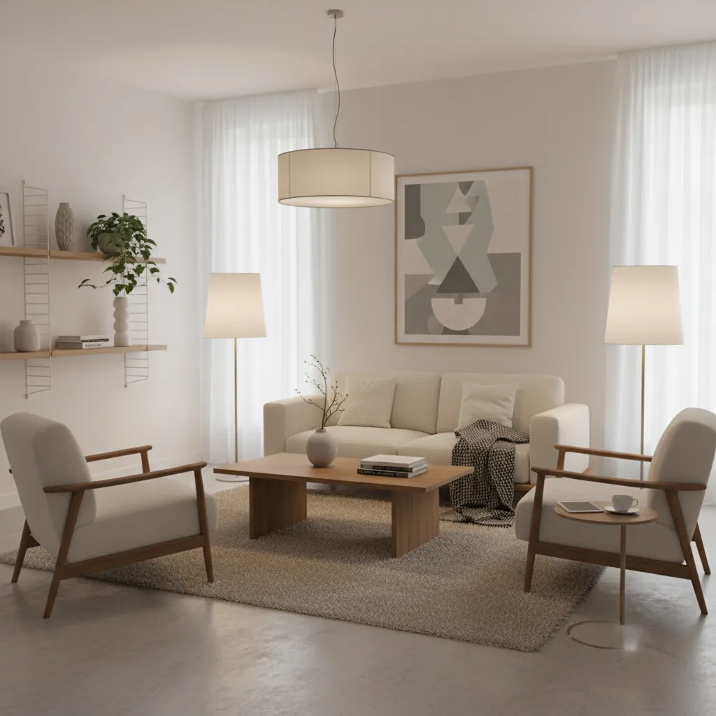 Interior moderno sencillo con decoración minimalista y económica