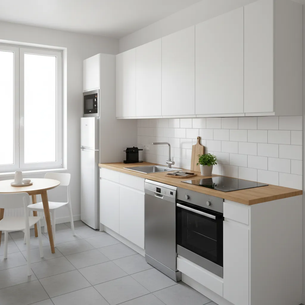 Small budget modular kitchen with simple cabinets