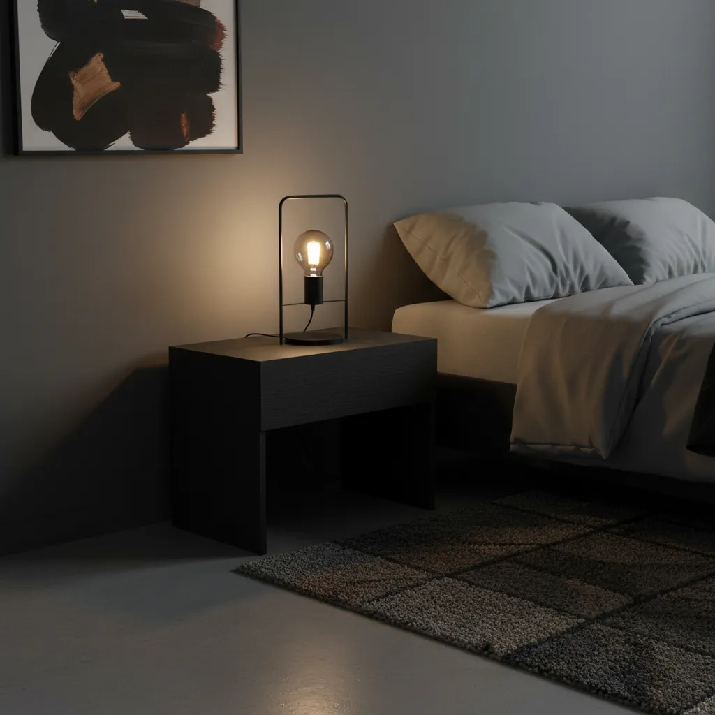 simple affordable nightstand in a masculine bedroom setup
