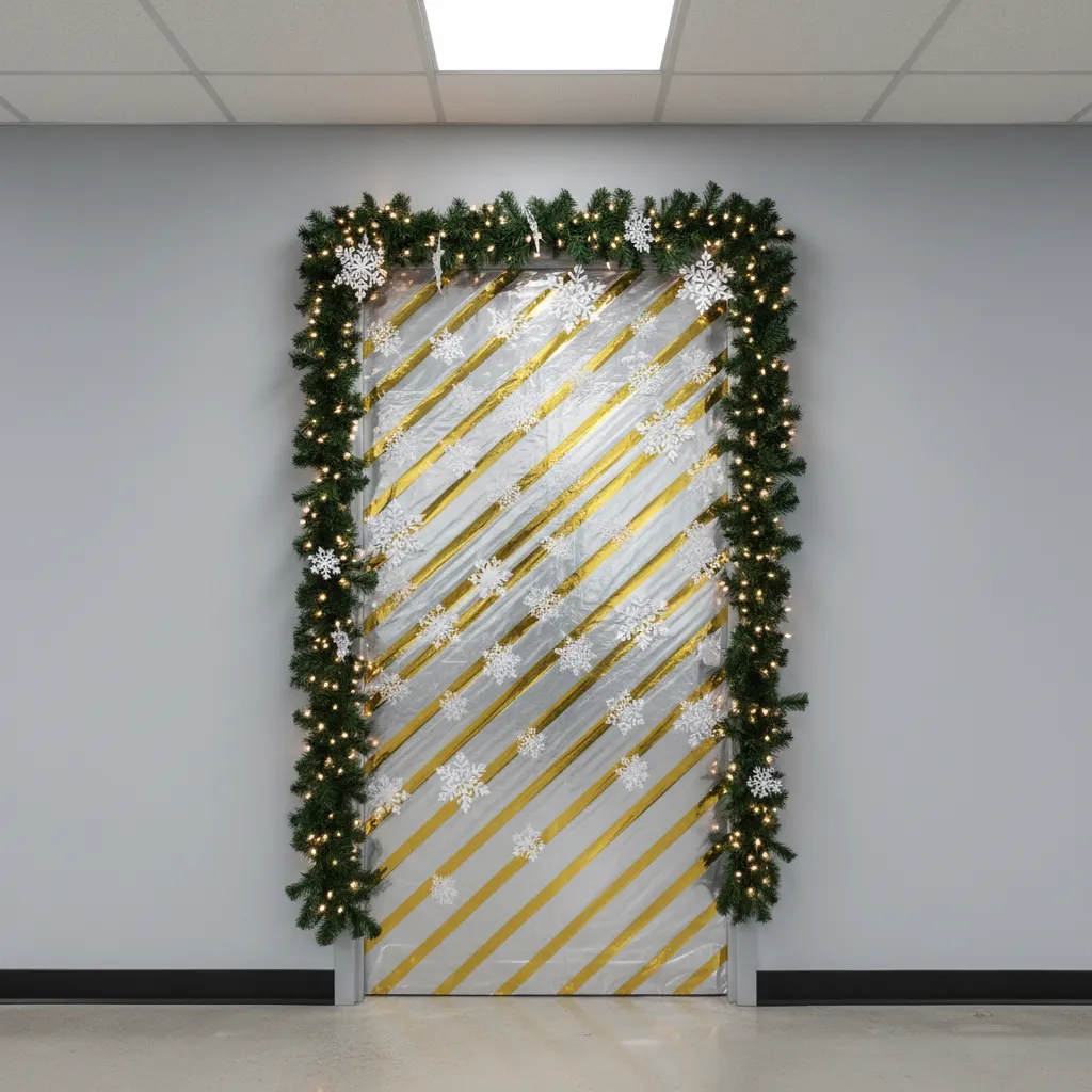 Budget friendly office door Christmas decoration with paper crafts and garland frame