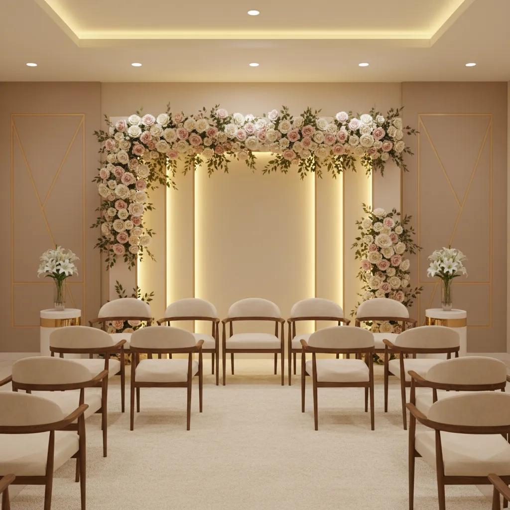 Simple budget friendly stage decoration setup inside a small party hall