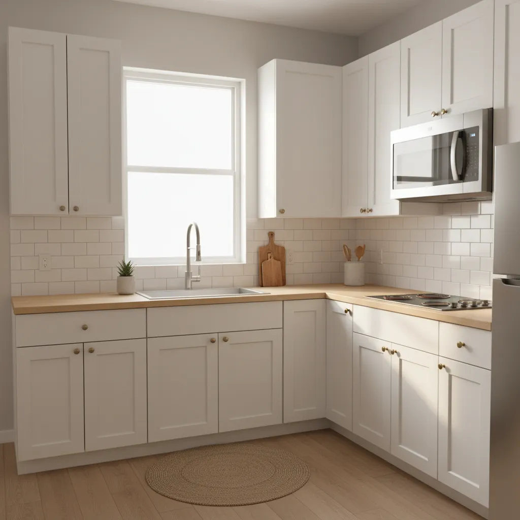 small budget friendly kitchen remodel with painted cabinets and simple countertops